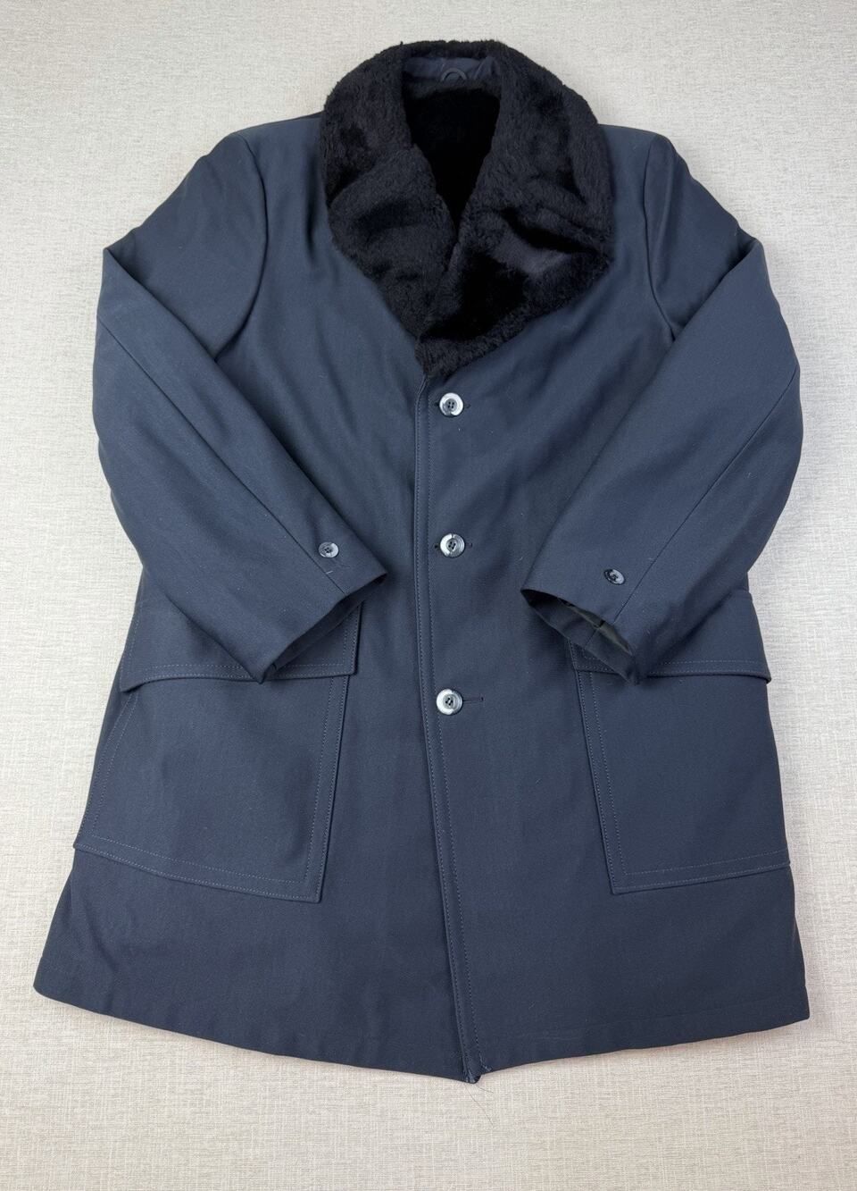Vintage Sears The Travelknit 46 Tall Black Faux Fur Lined Overcoat Coat